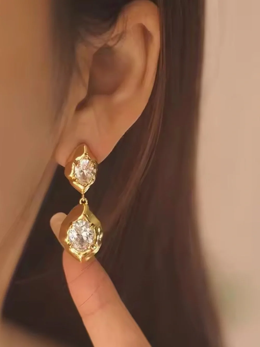 Golden Glow Crystal Drop Earrings